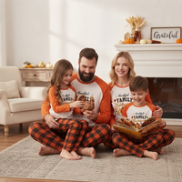 Thanksgiving Familien-Pyjamas mit Truthahn-, Kürbis- und Herbstblätter-Print, Rundhals-Langarmshirt und Hose, Schlafanzug-Set OEM