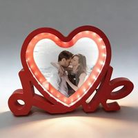 Cadre photo LED en plastique en forme de cœur, miroir magique, vierge pour sublimation, pour décoration intérieure