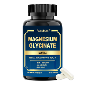 Complément alimentaire en capsules de glycinate de magnésium chélaté biologique végétalien 500 mg, certifié GMP, formule et emballage personnalisables, marque privée - Product Image 1