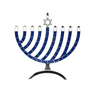 Menorah de Metal Esmaltado Azul, <span class=keywords><strong>Candelabro</strong></span> de <span class=keywords><strong>9</strong></span> <span class=keywords><strong>Brazos</strong></span> para Hanukkah, Decoración Religiosa Moderna para el Hogar - Product Image 1