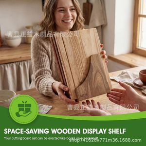 Ensemble de planches à découper en bois massif Nedvi, 3 pièces, en forme de livre, pour la cuisine, pour couper le fromage, le pain, la viande, le poisson - Product Image 2