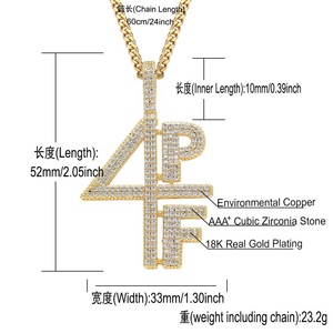 Nuova tendenza 4PF ghiacciato lettere digitali ciondolo collana Cubic zirconi charm catena rodiato Bling gioielli da uomo Hip Hop - Product Image 2