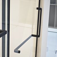 Cabine de douche coulissante sans cadre noire, paroi de douche en verre trempé avec roulettes suspendues