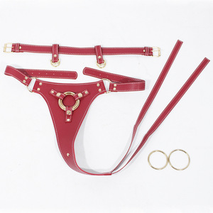 Culotte de bondage en cuir rouge avec sangles réglables et anneau métallique pour femmes, accessoires intimes lavables - Product Image 4