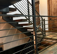 DB Modern Mono Beam Escalier | Lisse simple en acier au carbone avec bandes de roulement en bois massif et garde-corps en verre pour les maisons d'intérieur et d'extérieur