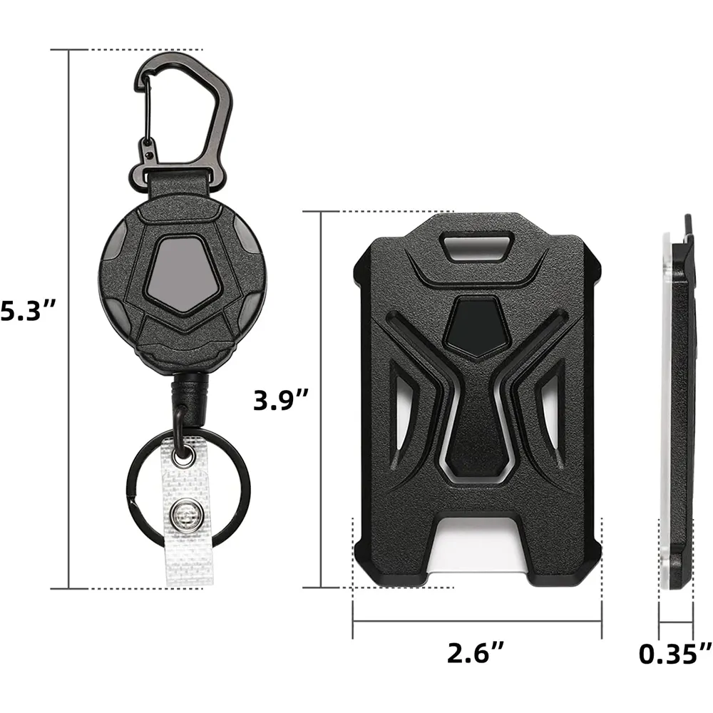 31.5" ब्लैक एब्स रिट्रैक्टेबल बैज रील के साथ रिट्रैक्टेबल बैज क्लिप होल्डर हैवी ड्यूटी कैरबिनर कीचेन टैक्टिकल आईडी कार्ड होल्डर