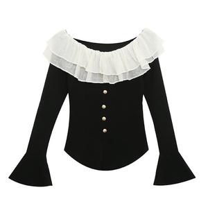 Pull à manches longues pour femme avec col à volants et manches <span class=keywords><strong>évasée</strong></span>s pour l'automne-hiver, style t-shirt sexy - Product Image 5