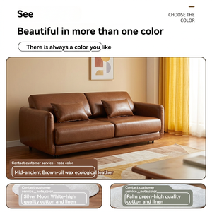 Custom Factory Price Modern Genuine Leather L-Shape Tight Back <b>Sofa</b> <b>Bed</b> 2 Seater Convertible Square Arm for Small Home Apartment - Product Image 2