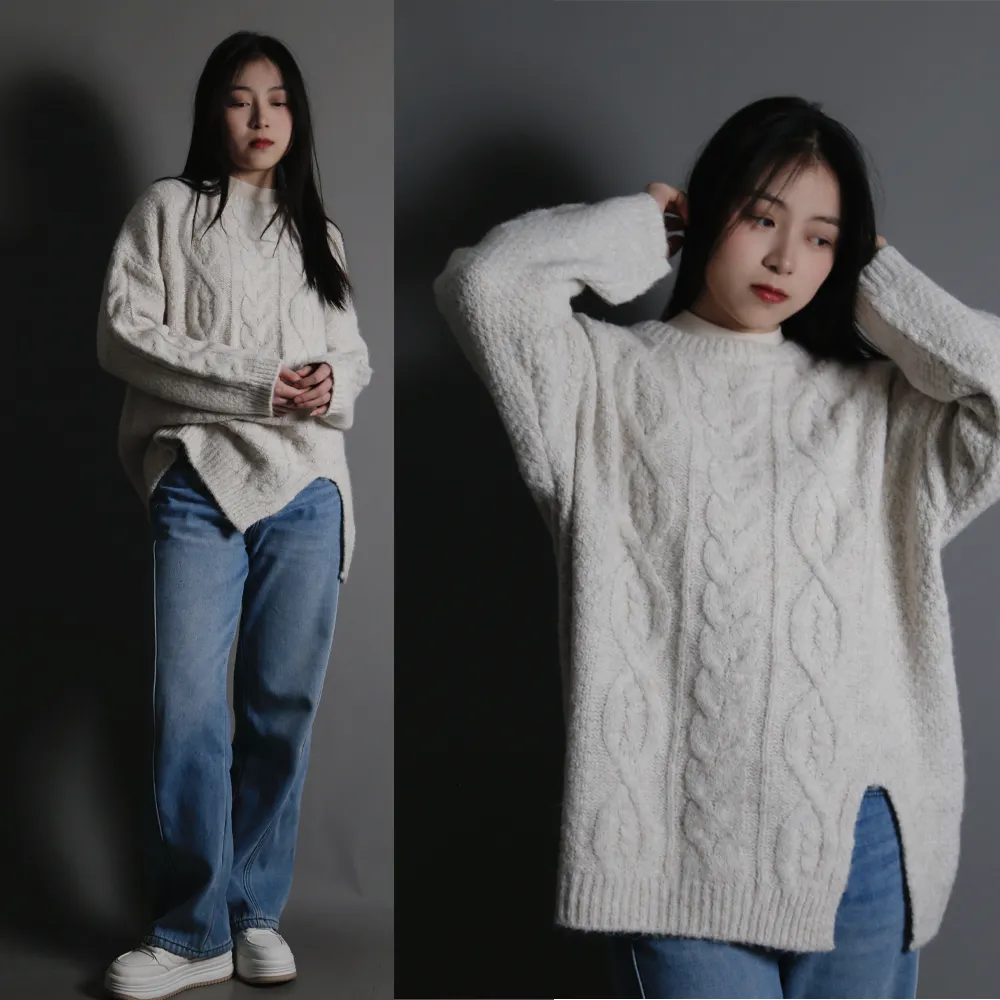 Lady Casual Pullover Spring Fall Winter Round Neck Loose Custom Knitted Pullover Women Sweater Clothing