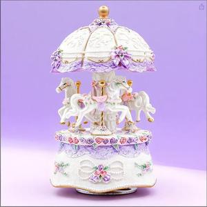 Boîte à musique en dentelle florale en gros, boîte musicale rotative avec cheval, ornement vintage en résine, carrousel, cadeau <span class=keywords><strong>pour</strong></span> mariage, anniversaire, Saint-Valentin - Product Image 3