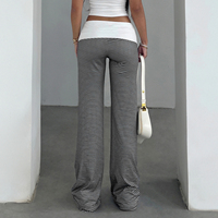 Pantalon taille basse uni respirant écologique à devant plat, taille élastique, décontracté, pour l'automne, tenue de tous les jours, confortable