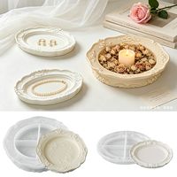 Moule en silicone pour plateau en dentelle gaufrée de style vintage européen, rond et ovale, pour la fabrication de plateaux de rangement en plâtre et de sous-verres en résine