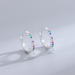 新设计925纯银铺路全彩色锆石耳环挂钩，带珠宝制作发现 - Product Image 3