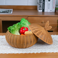 Panier de rangement en rotin tressé avec couvercle, produits pour la maison et la cuisine, paniers de pique-nique, boîtes à nourriture pour légumes, pain, fruits