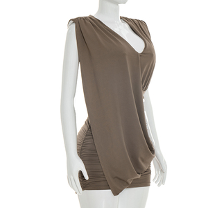 Viviblook C26DS049 Women Casual Dress New Elegant Casual Deep V-Sleeveless Pleated <b>Mini</b> Bodycon Dress Birthday Dresses Women - Product Image 2