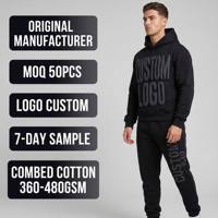 Ensemble sweat à capuche et jogging en coton peigné 420 GSM noir personnalisé avec impression 3D en relief et lettrage surélevé pour homme, style streetwear minimaliste