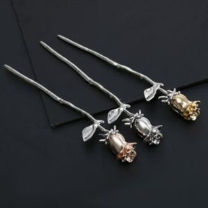 Épingle à Cheveux Style Ancien Chinois Romantique avec Rose et Feuilles Vertes, Breloque en Cristal, pour Femmes, Vintage Hanfu - Product Image 1