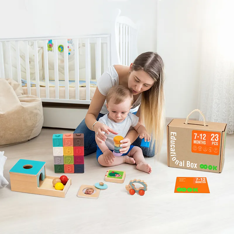 Boîte éducative précoce multifonctionnelle jouet Montessori en bois jouet en bois pour bébé pour les tout-petits de 7 à 12 mois