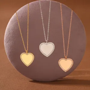 Customized 316L Stainless Steel Waterproof Blank Pendant Necklace Jewelry INS Hot Sale Blank Laser Engraved Heart Shape Pendant
