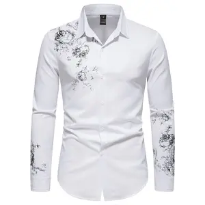 2023 new fashion floral gilding printed shirt men's long-sleeved casual fashion shirt