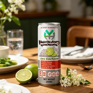 Agua Carbonatada de Limón y Flor de Saúco en Lata de Aluminio Elegante de 250 ml, 0% Azúcar, Bebida Energética Saludable, Precio al por Mayor - Product Image 1