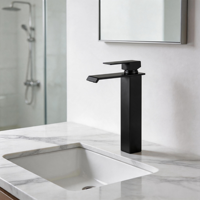 Robinet de lavabo cascade moderne de luxe en acier inoxydable, monocommande, monotrou, céramique noir et or, mitigeur eau chaude et froide pour salle de bain