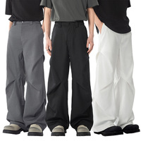 Pantalon décontracté d'été haut de gamme unisexe Pantalon droit confortable de taille moyenne Pantalon de niche à plis et cordon de serrage Pantalon de style américain