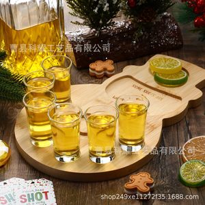Plateau à tequila en bois en forme de bonhomme de neige, 6 verres, plateau de service en bois massif avec gravures exquises pour shots - Product Image 5