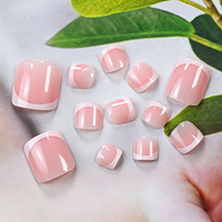 24 Uñas Postizas Francesas Rosadas Brillantes en Caja, Uñas Postizas Cortas Cuadradas, Uñas Postizas Francesas Blancas de Cobertura Completa