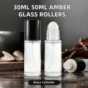 50ml <b>Amber</b> Cylinder Glass Roll on <b>Bottle</b> for Essential Oil Perfume with Gold Cap/ - Product Image 2