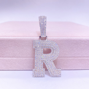 Vermeil 925 <span class=keywords><strong>Sterling</strong></span> Zilveren Ketting Hip Hop Fijne Sieraden Iced Out Vvs Moissanite Diamond Beginletters Hanger Kettingen Mannen - Product Image 3