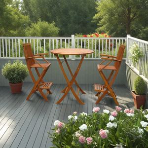 Mesa y sillas plegables Juego de comedor de altura de barra, juego de comedor de patio de madera para 2 personas con mesa redonda Balcón Patio - Product Image 1