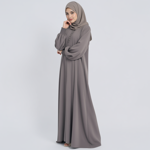 Abaya Eid grigia personalizzata Lignes, abito islamico ampio e modesto per donne musulmane - Product Image 6