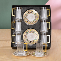 Ensemble de 12 tasses à café arabes en verre avec soucoupes en céramique