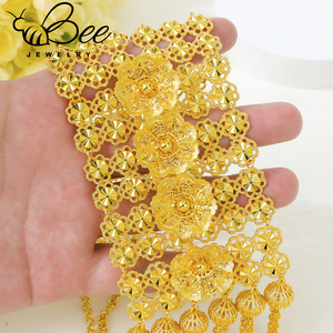 Juego de joyería hipoalergénica de oro africano de 24 quilates, resistente al agua, con cuentas y borlas, collar y aretes de boda para damas. - Product Image 6