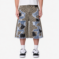 DiZNEW Premium Heavyweight Distressed Jorts Homme, Jean Baggy à Motif Animal Unique et Clouté, Logo Personnalisé, Fabrication en Usine
