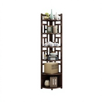 Étagère d'angle en bambou naturel à six niveaux, style chinois moderne, gain de place, présentoir mural pour salon