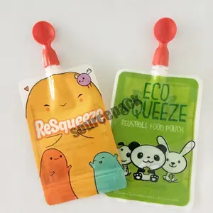 reusable spoon baby food pouch with spout Smoothies Packaging Bag