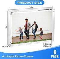 Cadre photo magnétique carré en acrylique transparent double face incassable pour décoration intérieure et réfrigérateur (vente en gros)