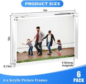 Wholesale Clear Transparent Shatter Resistant Double Sided Acrylic <b>Magnetic</b> Square Shape Photo <b>Frame</b> Home Decor Refrigerator - Product Image 2
