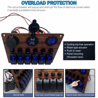 Panel de interruptores basculantes marinos de 6 posiciones con USB, voltímetro digital, cargador USB dual y toma de encendedor para RV, camión, barco