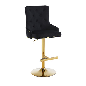 Tabourets de <span class=keywords><strong>bar</strong></span> avec repose-pieds en laiton chromé à hauteur réglable pivotante en tissu de velours doré et noir - Product Image 3