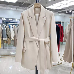 Blazer Entallado de Moda para Mujer de Otoño y Primavera con Cuello Vuelto y Cinturón, Chaqueta Estilo Coreano Casual para Dama - Product Image 2