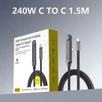 Câble de données USB-C 2 ports 240W à charge rapide avec support pliable, gaine tressée et conducteur en cuivre pour iPhone 17/16 et ordinateur de bureau