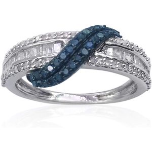 Bague de fiançailles Swirl en argent sterling 925 avec diamant rond baguette de 0,54 ct, couleur G H, clarté P2, bijoux pour femmes - Product Image 1