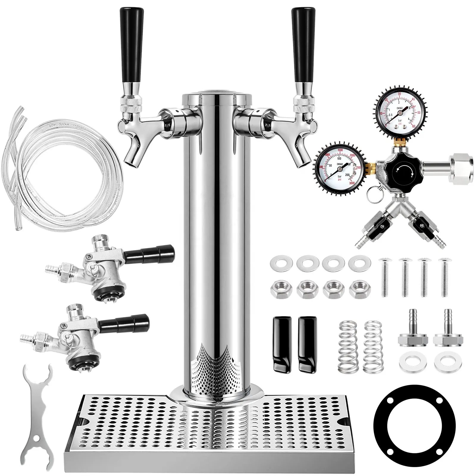 Dispensador de torneira de cerveja, torneira de aço inoxidável de 3 "de diâmetro, dispensador de torneira para cerveja dupla, linha de cerveja para fabricação doméstica