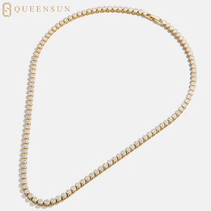 สร้อยคอเทนนิสเพชรเลี้ยงในห้องปฏิบัติการทองคำ 10k 14k 18k ยี่ห้อควีนซัน สร้อยคอหรูหราเบาๆ สร้อยคอเทนนิสโมอิสซาไนต์ - Product Image 2