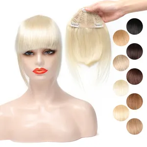 Poni Rambut Manusia dengan Cambang 3D Clip-On Overhead Fringe Hairpieces NonRemy 2.5 "X 4.5" Jepit Rambut Poni