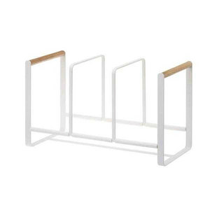 Support pour assiettes en métal blanc 34,5x20x16,5cm avec poignées en bois pour rangement de cuisine - Product Image 1