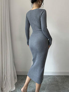 Kadin örme Wrap <span class=keywords><strong>Dr</strong></span> doğal bel Bodycon baz katman iç aşınma kat uzunluğu v-ne uzun kollu katı kamgarn Polyester sonbahar - Product Image 3